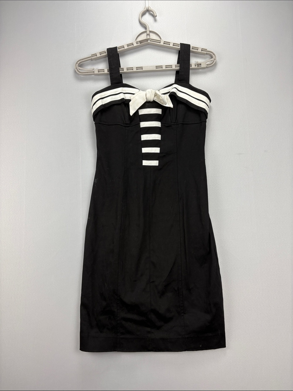 Betsey Johnson Black Dress with White Stripe Bow Detail